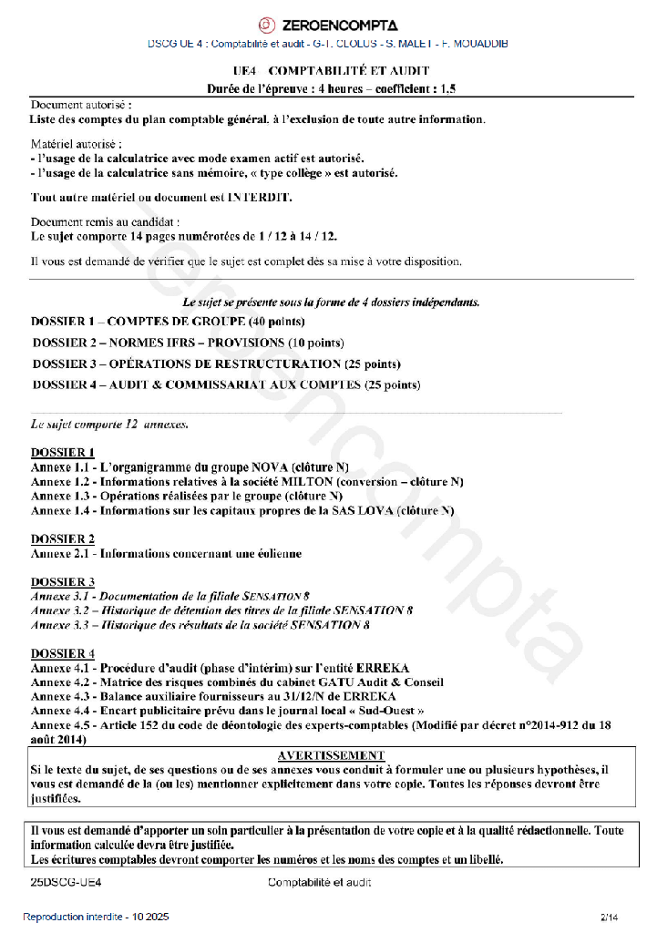 Sujets inédits DSCG 2025