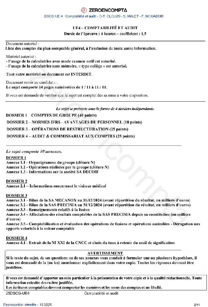 Sujets inédits DSCG 2025