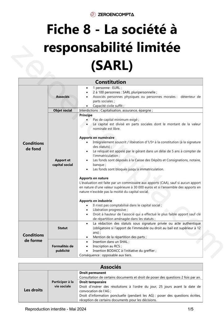 Fiche 8 - La SARL